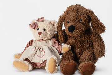 Soft toys on a white background