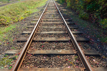 Fototapeta premium Perspective of the railway wheel track rail.