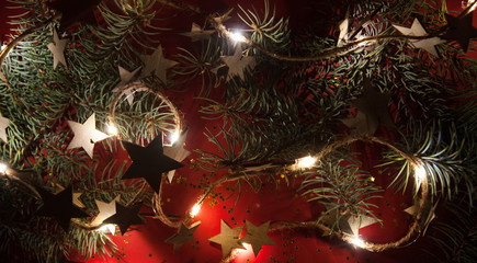 Obraz na płótnie Canvas Christmas garland on red background. 