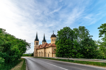 Obraz premium Petrovaradin, Serbia - May 02, 2018: Church of the Snow Lady on Tekija, Serbia. The church is a typical Roman Catholic church. 