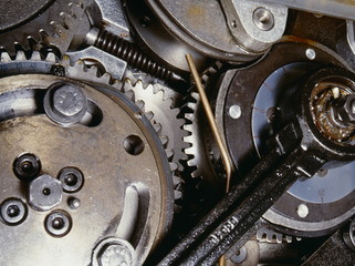 A closeup shot of gears and cogwheels