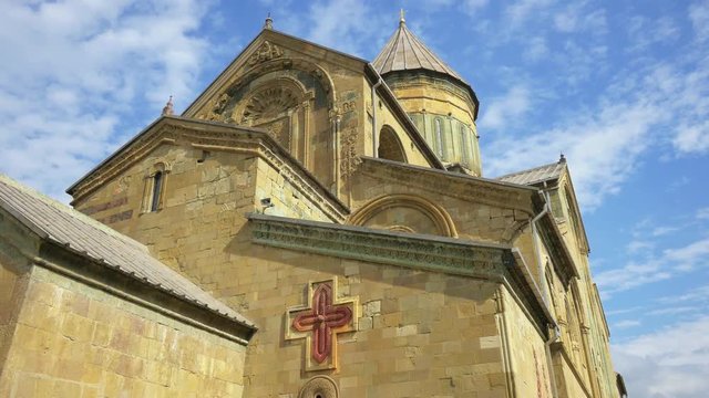 Svetitskhoveli Cathedral in historic town of Mtskheta, Georgia. Steadicam shot