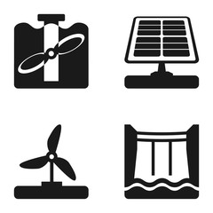 Vector icons set with wind, solar, tidal and  hydroelectricity isolated  illustration