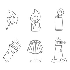Set of light icons in outline style