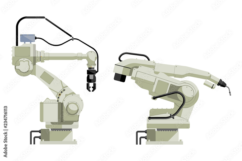 Aufkleber Set of assembly handling and welding robots isolated on white background. Vector illustration EPS 10.
