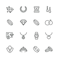 Jewelry related icons: thin vector icon set, black and white kit © Mykola