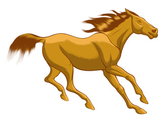 Quick sketch of red horse with brown mane, galloping free. Vector clip art and design element for equestrian farms. Emblem of an agricultural animal.