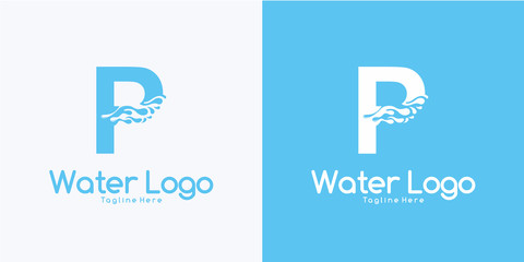 combination letter P and Water logo design concept