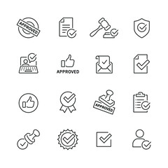 Approve related icons: thin vector icon set, black and white kit