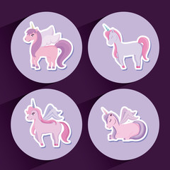 set of cute unicorns fairy tale