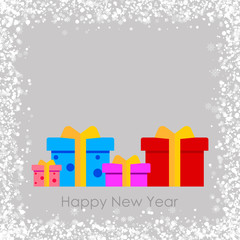 Happy New Year greeting card with gift boxes and Snowflakes. Vector.