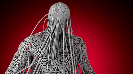 3d render Human figure made with lines