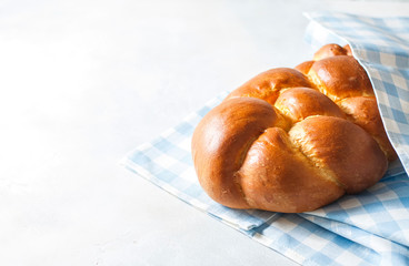 Homemade challah bread, selective focus.