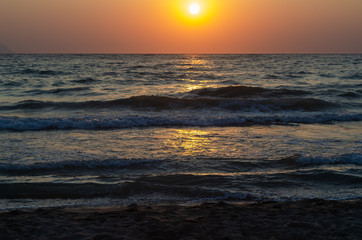Beautiful red sunset at sea.