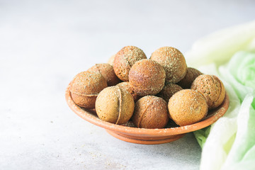 donuts vegetarian with matcha tea. Copy space.