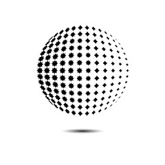 Halftone 3D sphere. Vector halftone ball for design banners, posters, business projects, covers, logos. Isolated on white background.