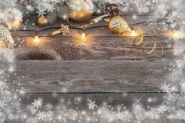 Christmas toys on old wooden background