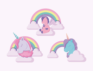 set of cute unicorns fairy tale