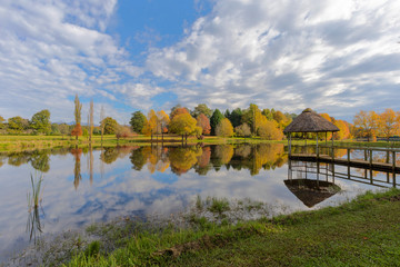 Obraz premium Autumn colored trees and clouds