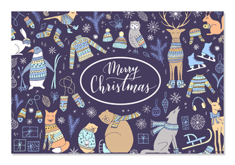 Obraz premium Christmas animal collection.