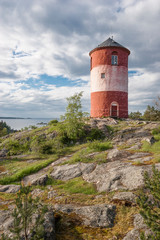 Fototapeta na wymiar Famous old lighthouse on Arholma Island in the Stockholm Skärgard near Norrtälje, Sweden, Scandinavia