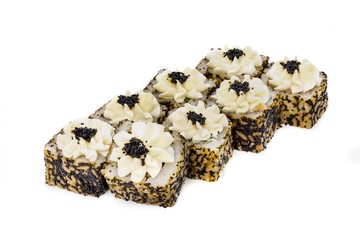 Japanese rolls, sushi on a white background