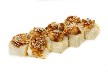 Japanese rolls, sushi on a white background