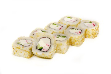 Japanese rolls, sushi on a white background