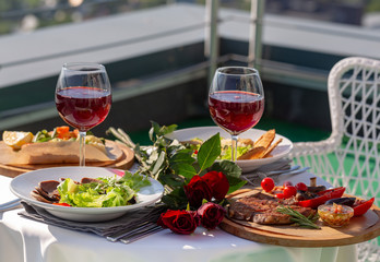 Breakfast, served table on the balcony