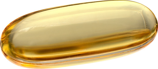 Fish oil OMEGA3 DHA EPA in yellow soft gelatin capsules pills arrange to be fish shape isolate on white background with copy space for text.