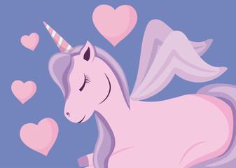 cute unicorn of fairy tale with hearts