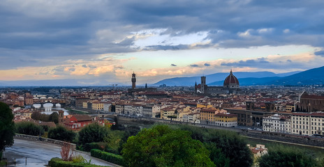 Fototapeta na wymiar Dawn over Florence. View from Michelangelo square. Italy.