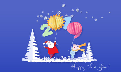 Happy New Year card Color paper cut design