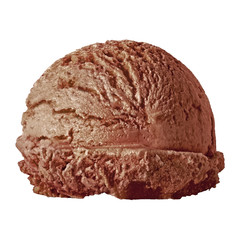 Chocolate ice cream scoop from side isolated on white background