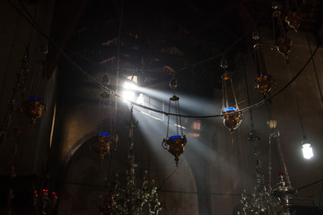 Magic light into the ancient Jerusalem Cathedral