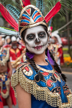 Pretty skull make up  Participant girl in the Day of the dead tradition in Mexico