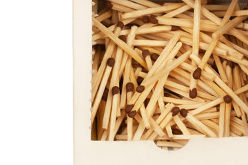 Matches in a box, isolated light background. Open the matches in a matchbox.