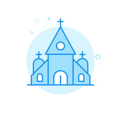 Church, Chapel Flat Vector Icon. Wedding Symbol, Pictogram, Sign. Light Flat Style. Blue Monochrome Design. Editable Stroke. Adjust Line Weight. Design with Pixel Perfection.