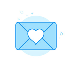 Love Letter Flat Vector Icon. Wedding Invitation Symbol, Pictogram, Sign. Light Flat Style. Blue Monochrome Design. Editable Stroke. Adjust Line Weight. Design with Pixel Perfection.
