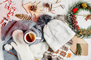 Warm, winter clothes. Seasonal wardrobe. 