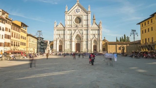 The Basilica di Santa Croce Florence Italy Hyperlapse, Timelapse video. Piazza di Santa Croce. Basilica of the Holy Cross