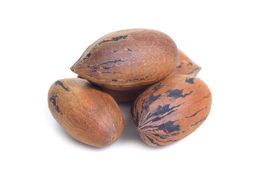 UnShelled pecan nuts isolated on white background.
