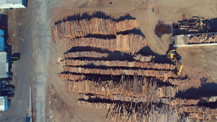 aerial top view of wood industry factory