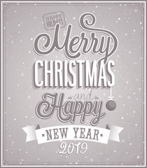 Merry Christmas and Happy New Year typographic design.