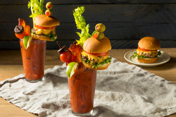 Cold Icy Gourmet Bloody Mary with a Hamburger