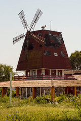 Fototapeta na wymiar Restaurant in the southeast of Romania, in the form of an old mill.