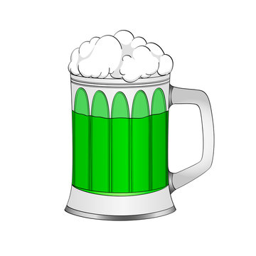 Object on white background Saint Patricks Day, green beer in a glass mug. Color background.