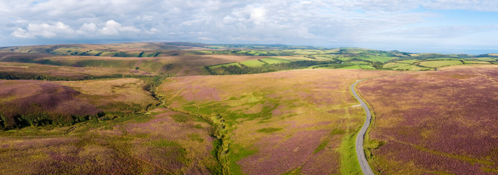 Aerial view over the moors, Exmoor National Park, Devon