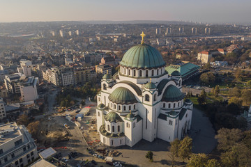 Temple of Saint Sava in Belgrade. Aeriak view - obrazy, fototapety, plakaty