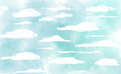 White clouds on a blue watercolor background